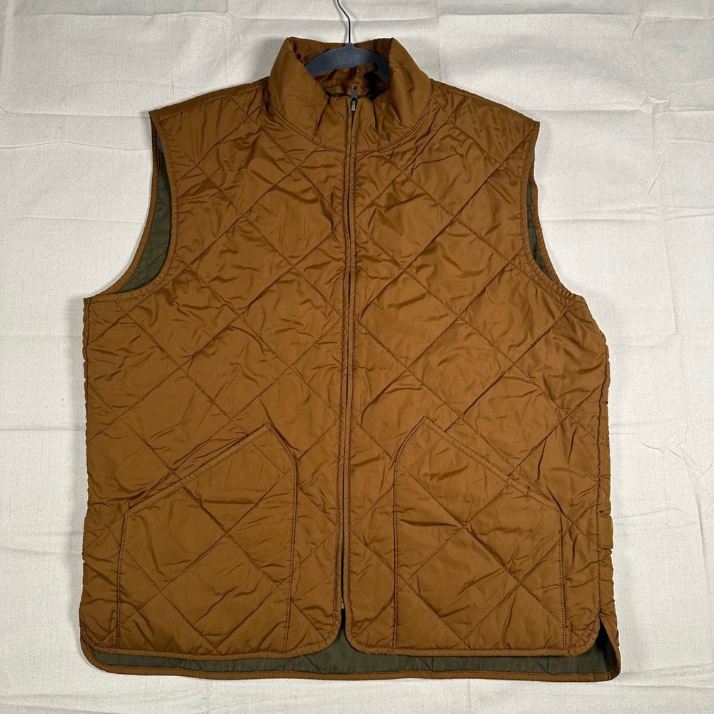 J.Crew Mens Quilted Vest Brown Authentic Outerwear Large Full Zip
